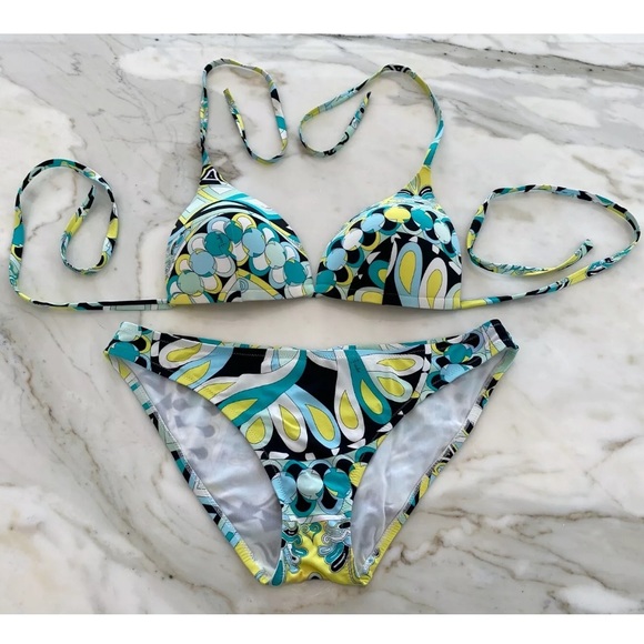 EMILIO PUCCI GREEN BLUE BLACK MULTI BIKINI SIZE IT 42 / US 8 - Picture 3 of 13